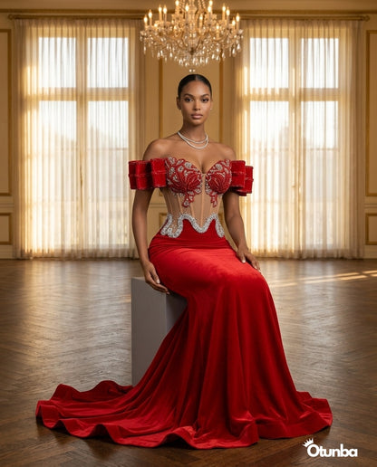 Luxury Long Prom Mermaid Dress with Tail | Red — Social 4 | OTUNBA Luxury Fashion