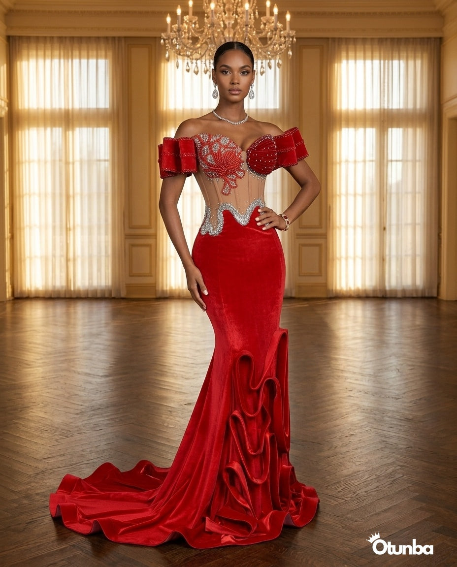 Luxury Long Prom Mermaid Dress with Tail | Red — Social 5 | OTUNBA Luxury Fashion