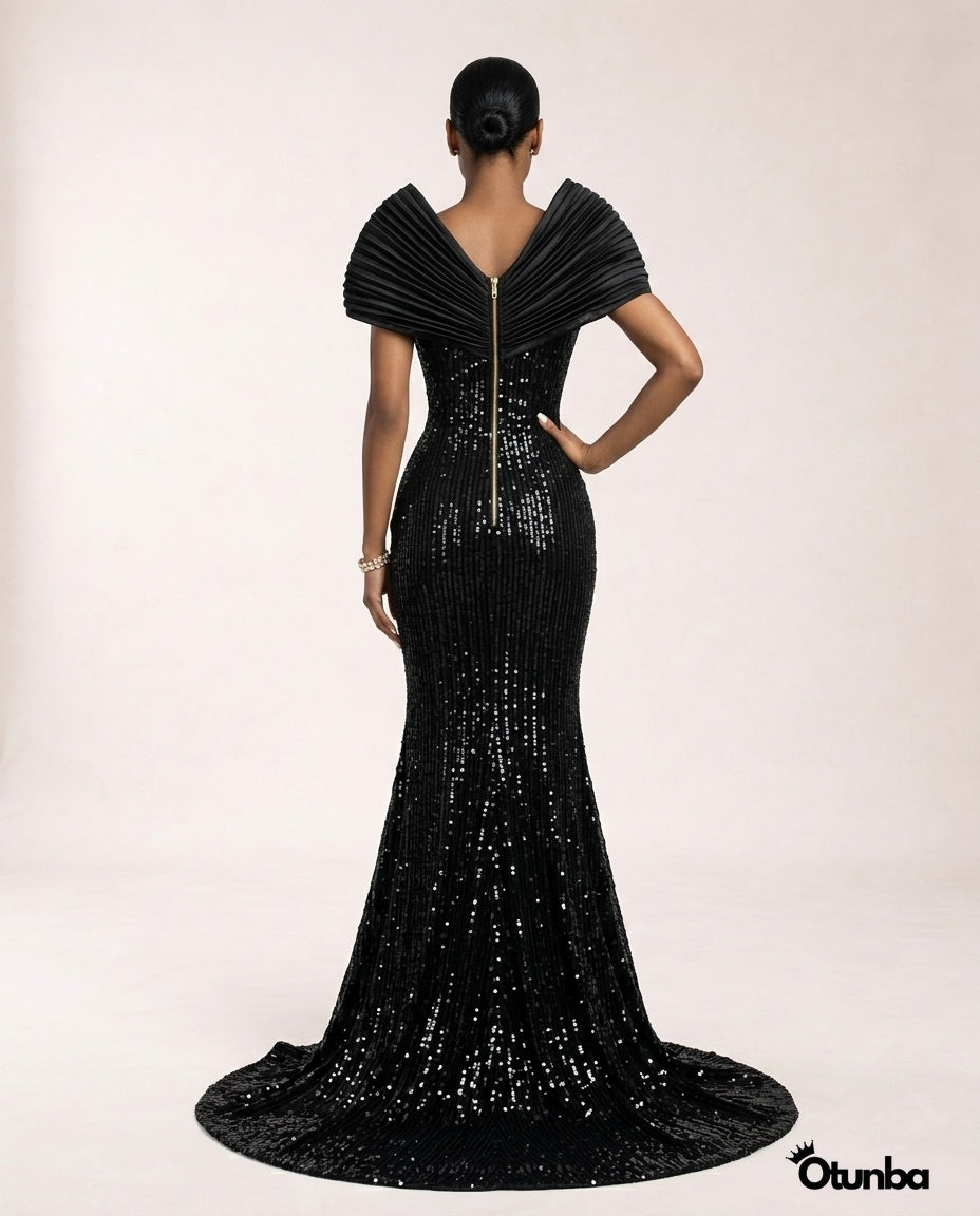 Luxury Long Prom Silver Sequence Dress | Black — Photo 3 | OTUNBA Luxury Fashion