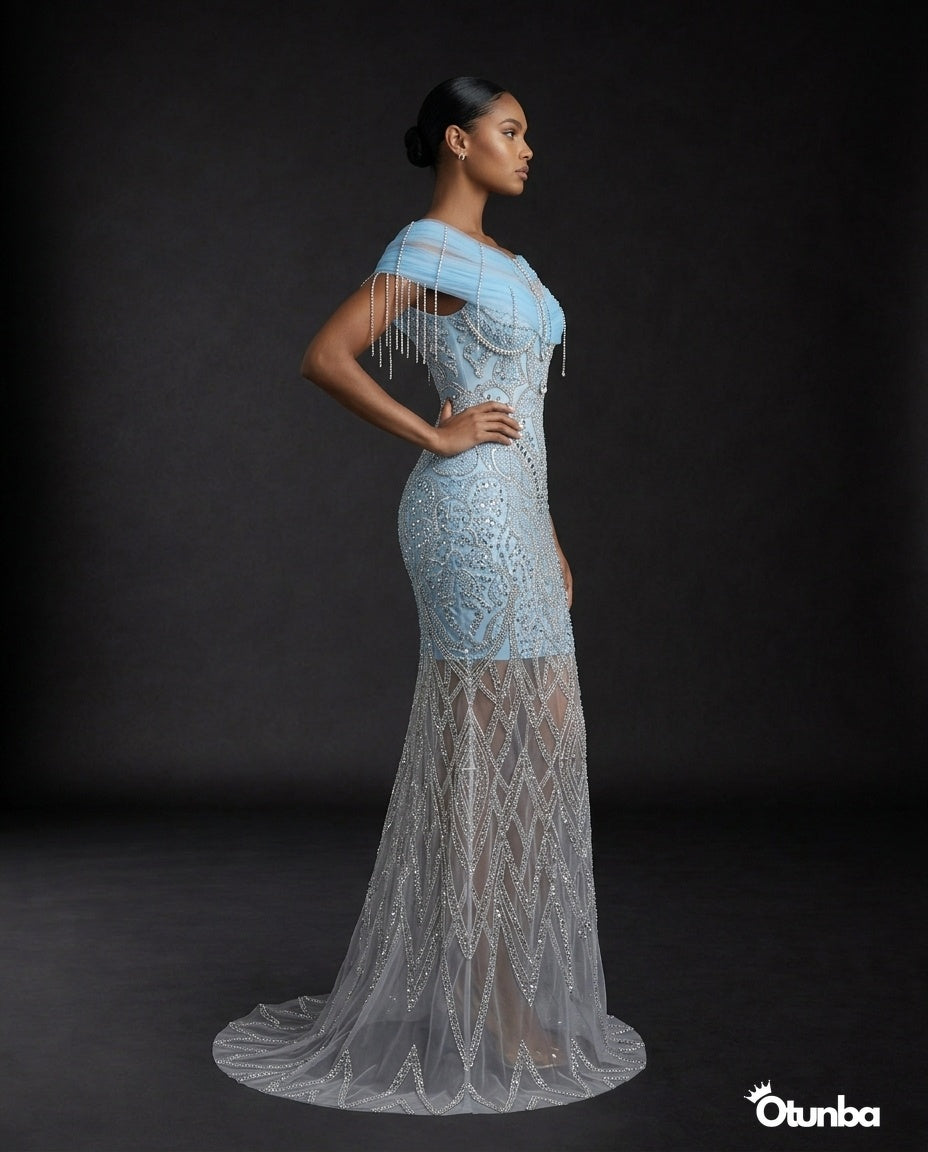 Luxury Long Prom Silver Sequence Dress | Blue OTUNBA Luxury Long Prom Silver Sequence Dress | Blue OTUNBA