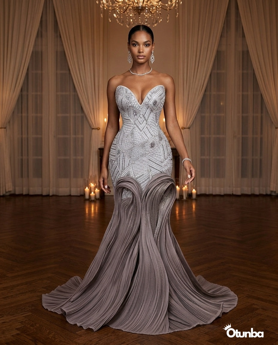 Luxury Long Sequin Mermaid Prom Dress | Silver — Social 1 | OTUNBA Luxury Fashion