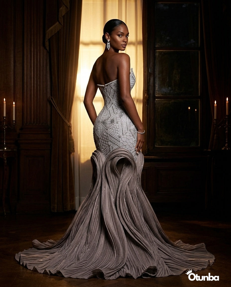 Luxury Long Sequin Mermaid Prom Dress | Silver — Social 2 | OTUNBA Luxury Fashion