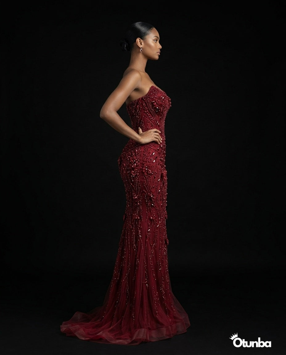 Luxury Long Silver Sequence Prom Dress | Red — Photo 1 | OTUNBA Luxury Fashion