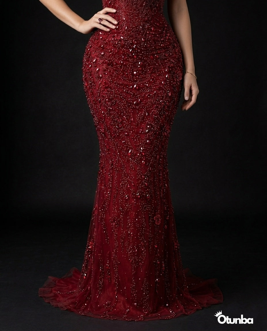 Luxury Long Silver Sequence Prom Dress | Red — Photo 2 | OTUNBA Luxury Fashion