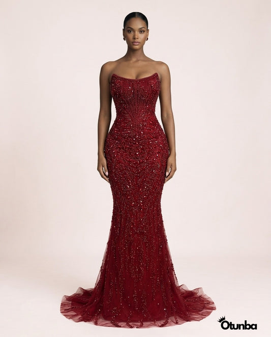 Luxury Long Silver Sequence Prom Dress | Red — Photo 5 | OTUNBA Luxury Fashion