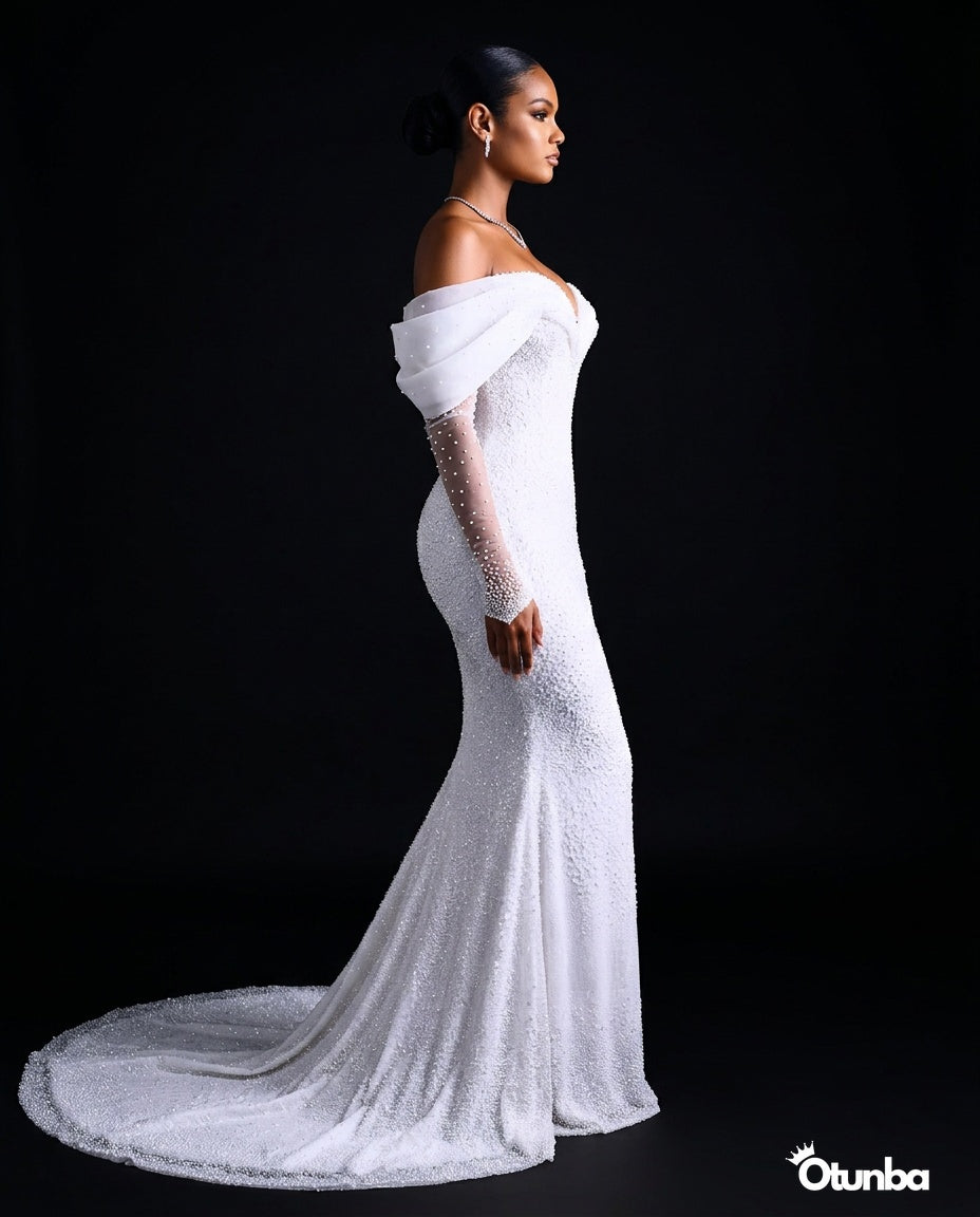 Luxury Mermaid Wedding Dress | Long Sleeves OffShoulder — Photo 2 | OTUNBA Luxury Fashion