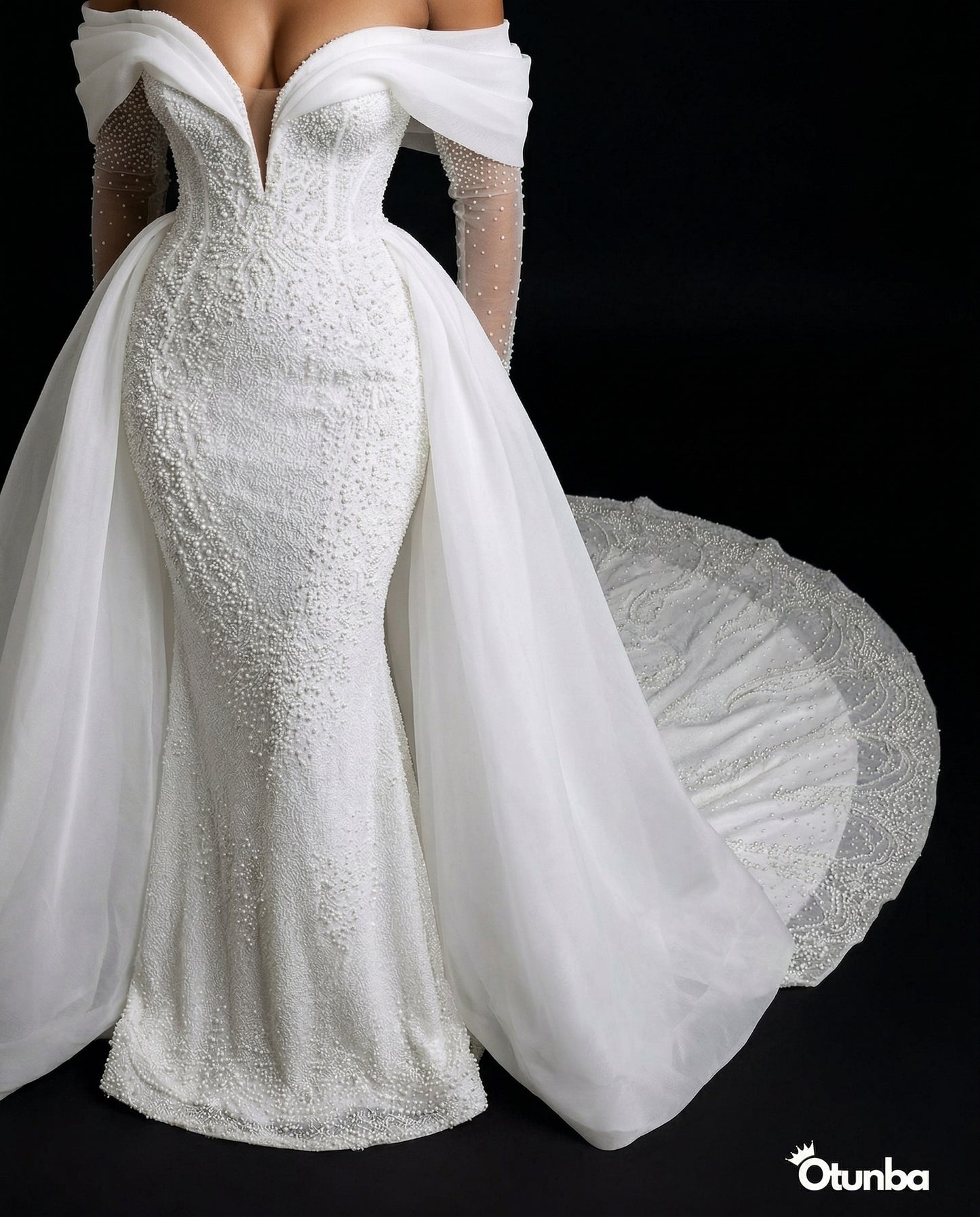 Luxury Mermaid Wedding Dress | Long Sleeves OffShoulder — Photo 3 | OTUNBA Luxury Fashion