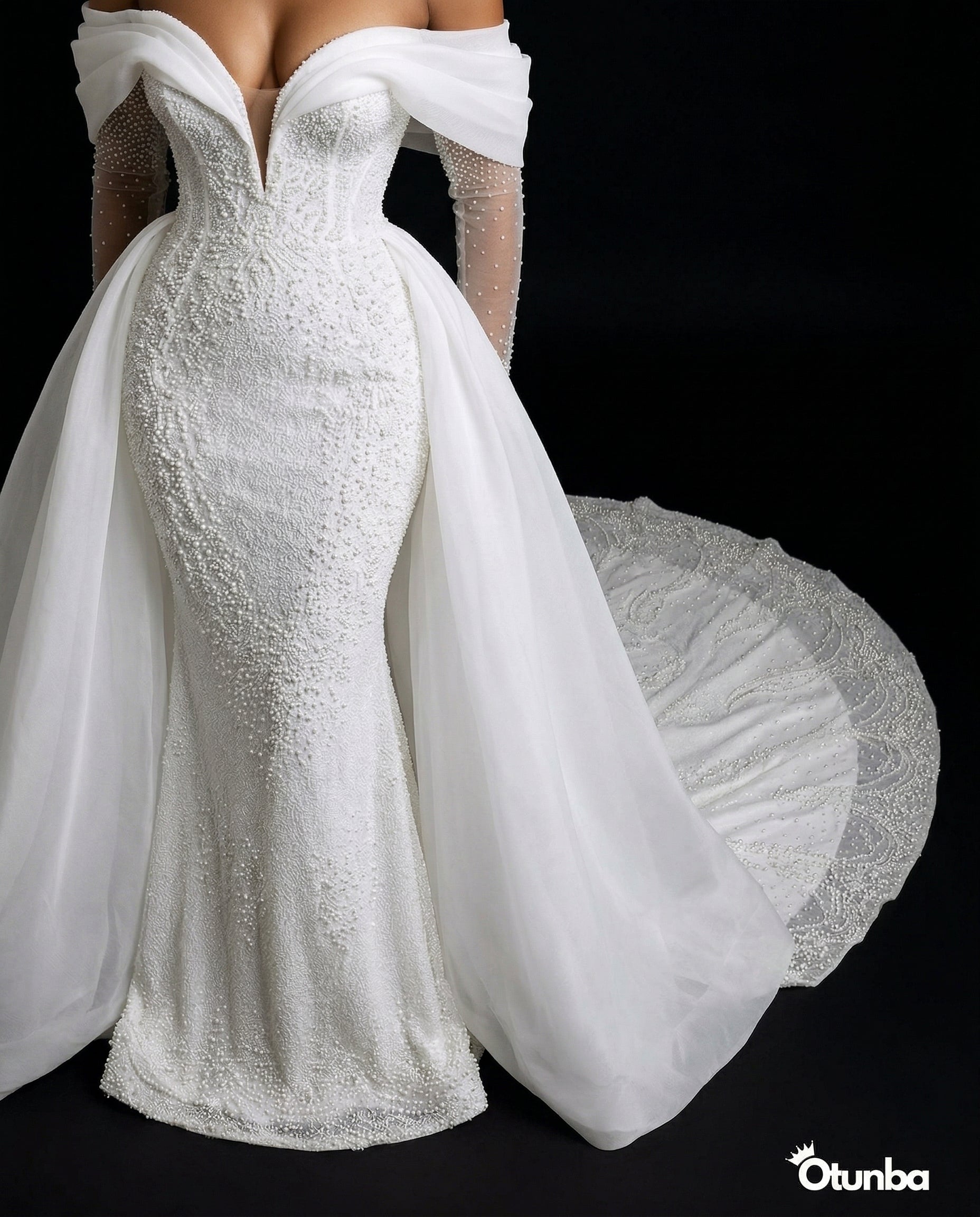 Luxury Mermaid Wedding Dress | Long Sleeves OffShoulder — Photo 3 | OTUNBA Luxury Fashion