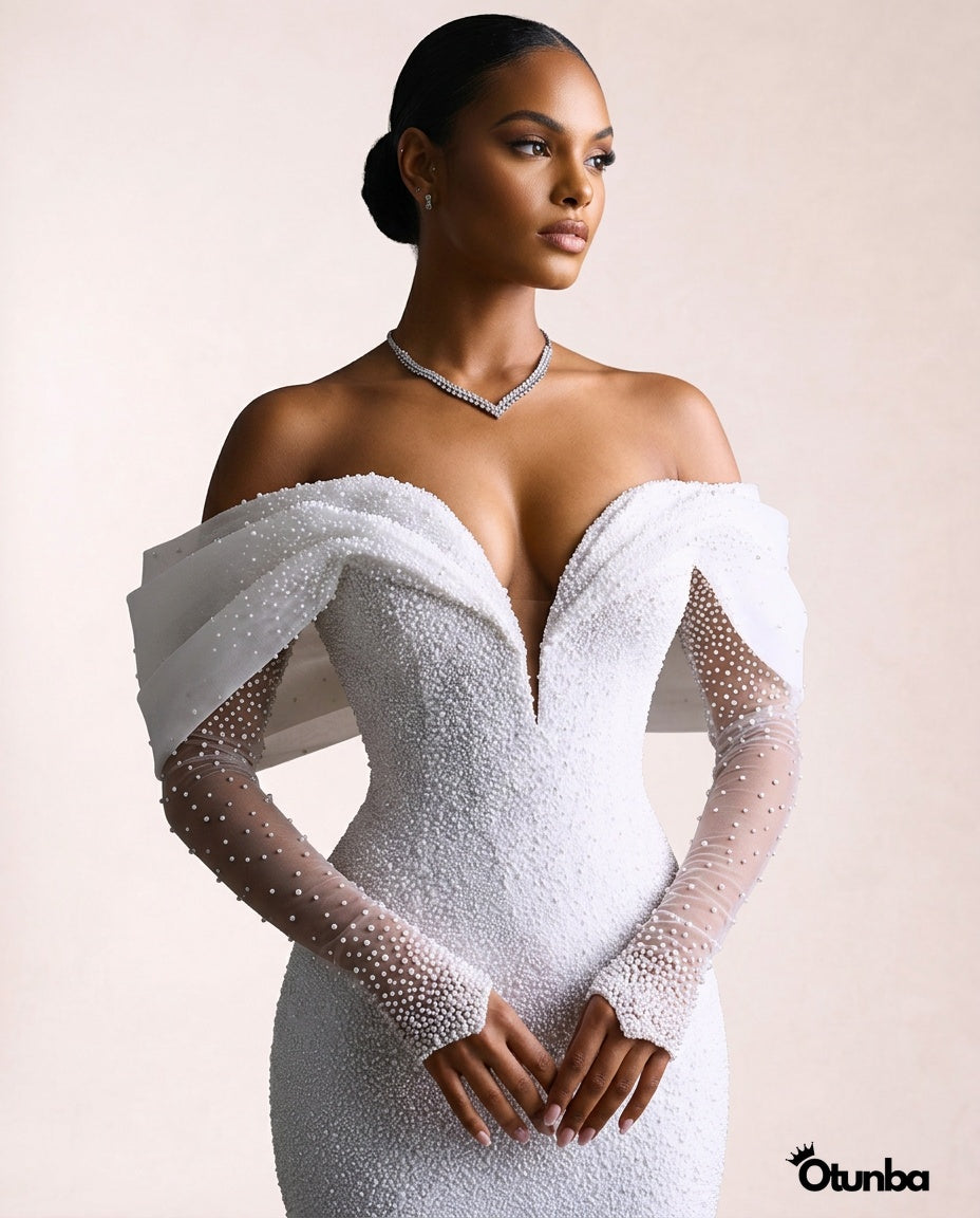 Luxury Mermaid Wedding Dress | Long Sleeves OffShoulder — Photo 5 | OTUNBA Luxury Fashion