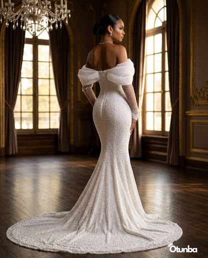 Luxury Mermaid Wedding Dress | Long Sleeves OffShoulder — Social 4 | OTUNBA Luxury Fashion