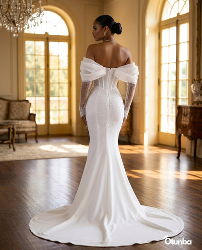 Luxury Mermaid Wedding Dress | Long Sleeves OffShoulder — Social 5 | OTUNBA Luxury Fashion