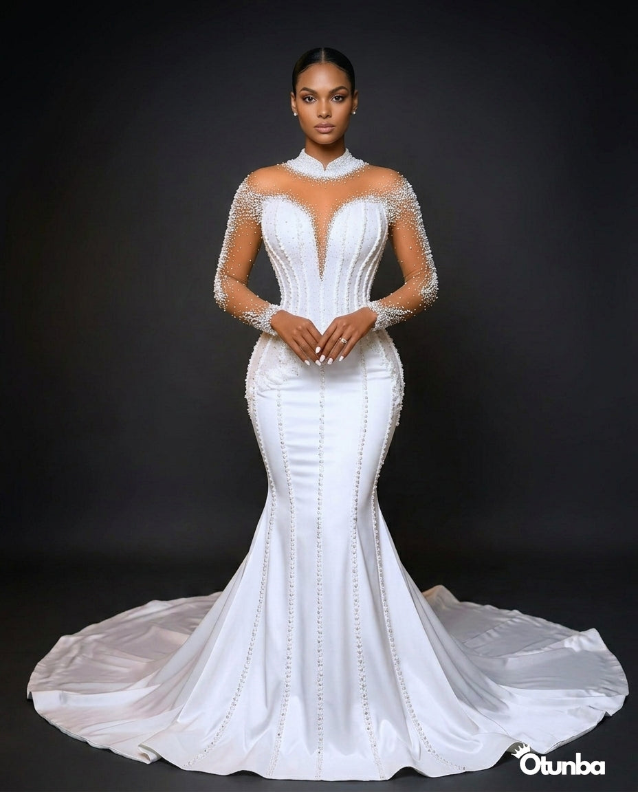 Luxury Mermaid Wedding Dresses | Sheer Long Sleeves — Photo 1 | OTUNBA Luxury Fashion
