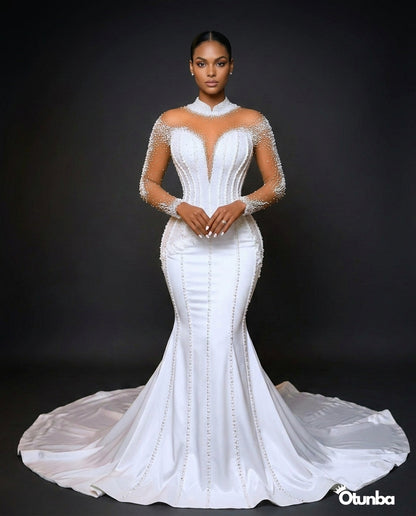 Luxury Mermaid Wedding Dresses | Sheer Long Sleeves — Photo 1 | OTUNBA Luxury Fashion