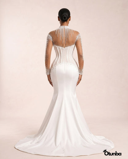 Luxury Mermaid Wedding Dresses | Sheer Long Sleeves — Photo 2 | OTUNBA Luxury Fashion