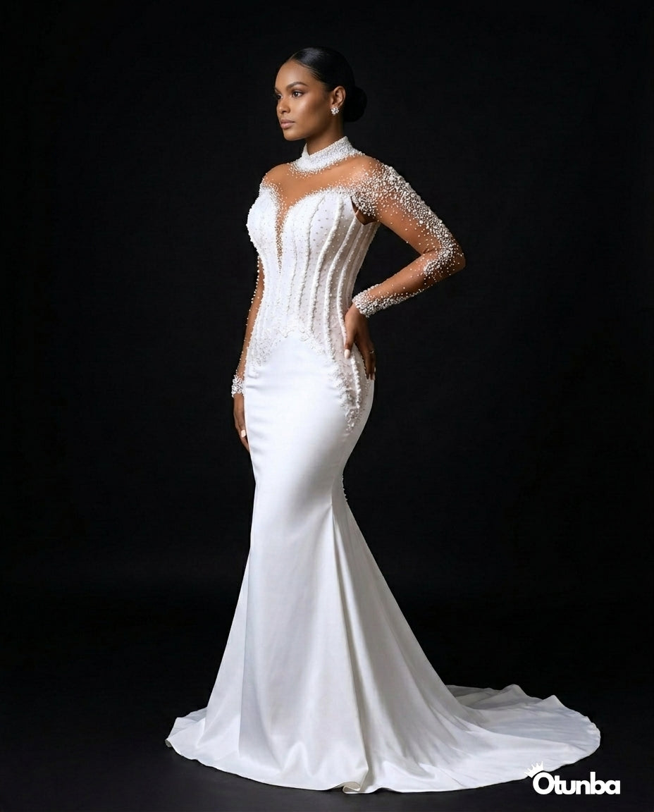 Luxury Mermaid Wedding Dresses | Sheer Long Sleeves — Photo 3 | OTUNBA Luxury Fashion
