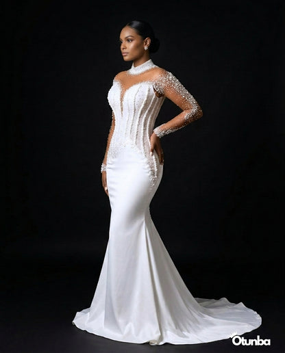 Luxury Mermaid Wedding Dresses | Sheer Long Sleeves — Photo 3 | OTUNBA Luxury Fashion