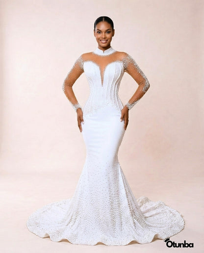 Luxury Mermaid Wedding Dresses | Sheer Long Sleeves — Photo 4 | OTUNBA Luxury Fashion
