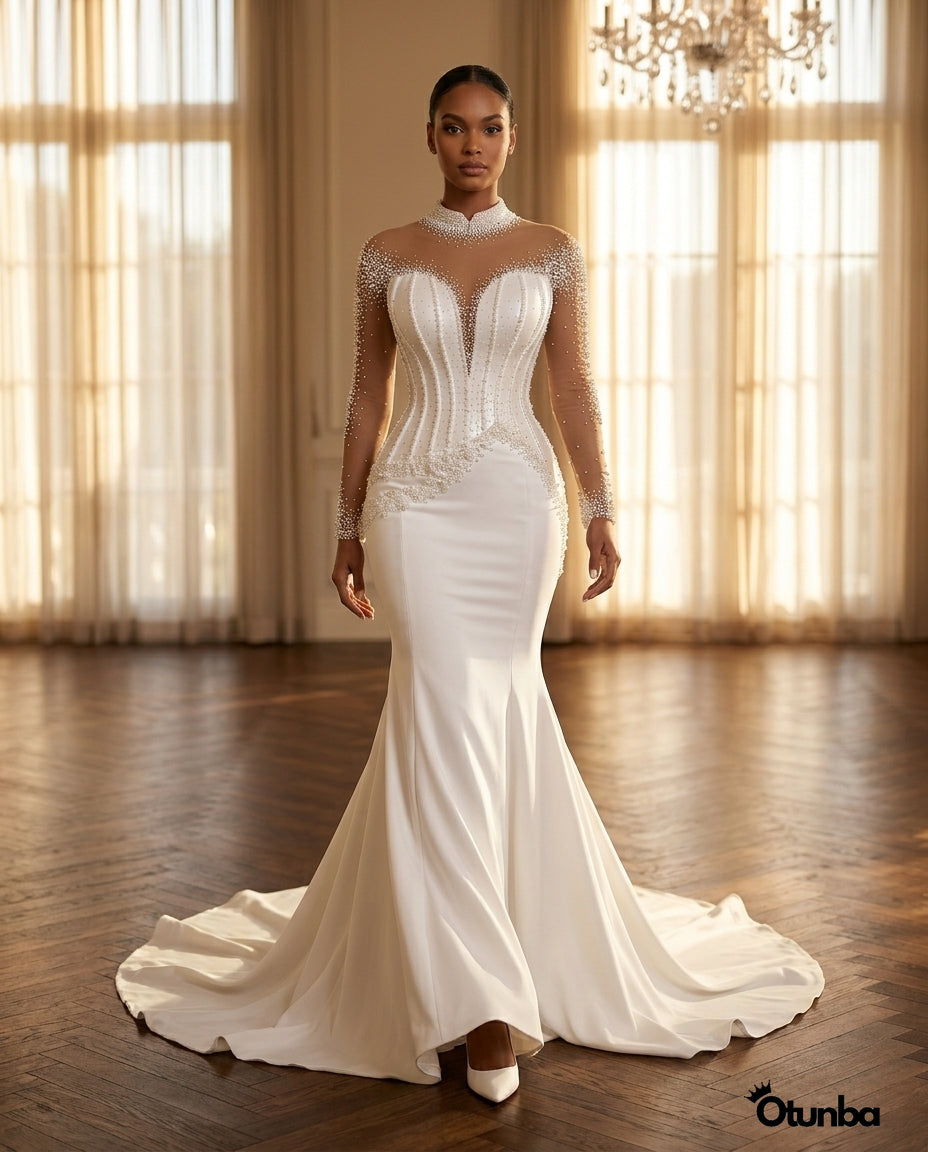 Luxury Mermaid Wedding Dresses | Sheer Long Sleeves — Social 1 | OTUNBA Luxury Fashion