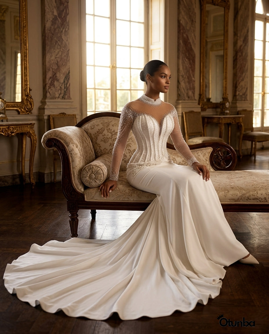 Luxury Mermaid Wedding Dresses | Sheer Long Sleeves — Social 5 | OTUNBA Luxury Fashion
