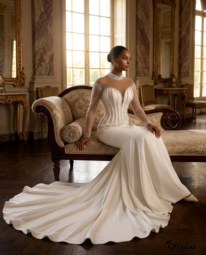 Luxury Mermaid Wedding Dresses | Sheer Long Sleeves — Social 5 | OTUNBA Luxury Fashion