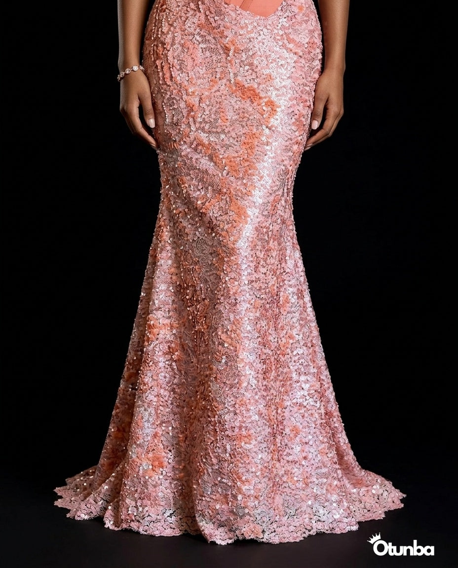 Luxury Party Beaded Lace Dress | Pink OTUNBA Luxury Party Beaded Lace Dress | Pink OTUNBA