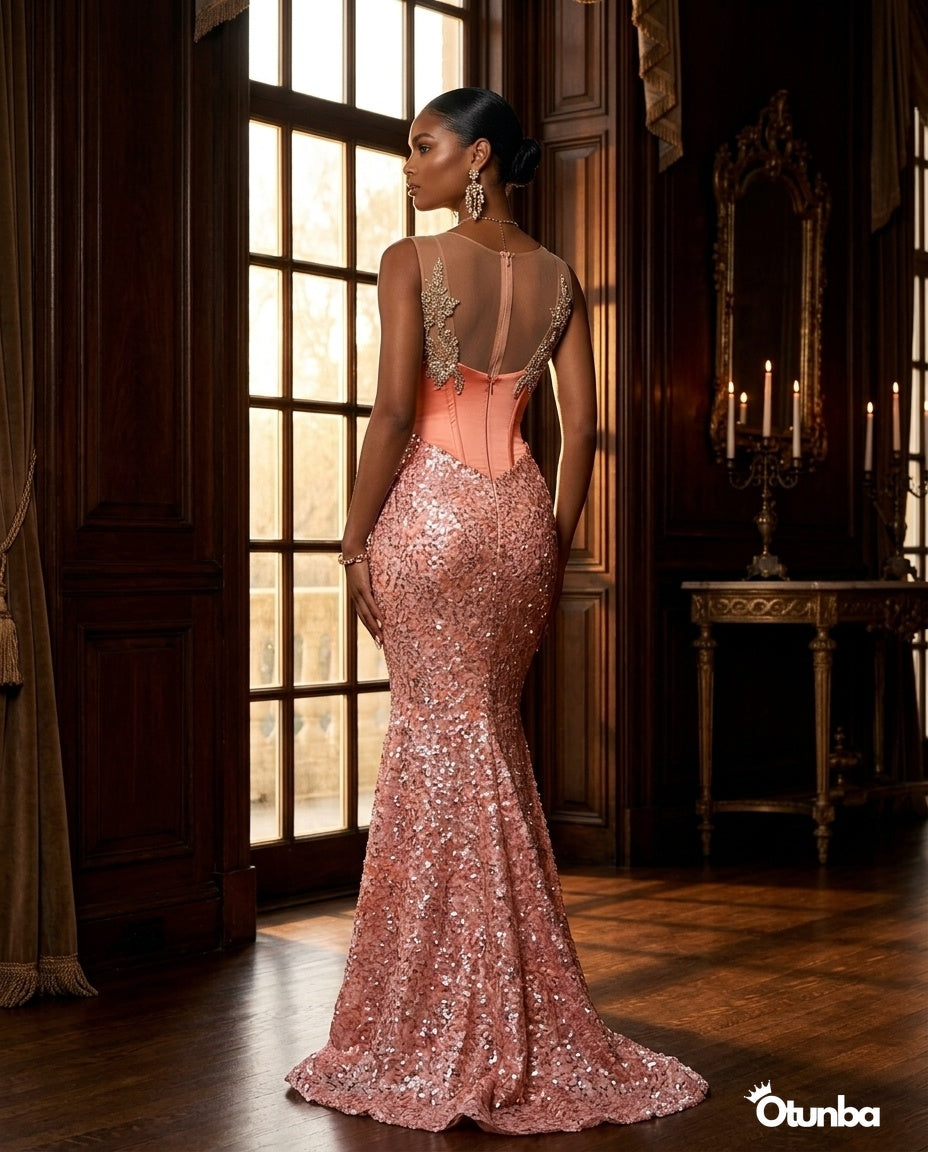 Luxury Party Beaded Lace Dress | Pink OTUNBA Luxury Party Beaded Lace Dress | Pink OTUNBA