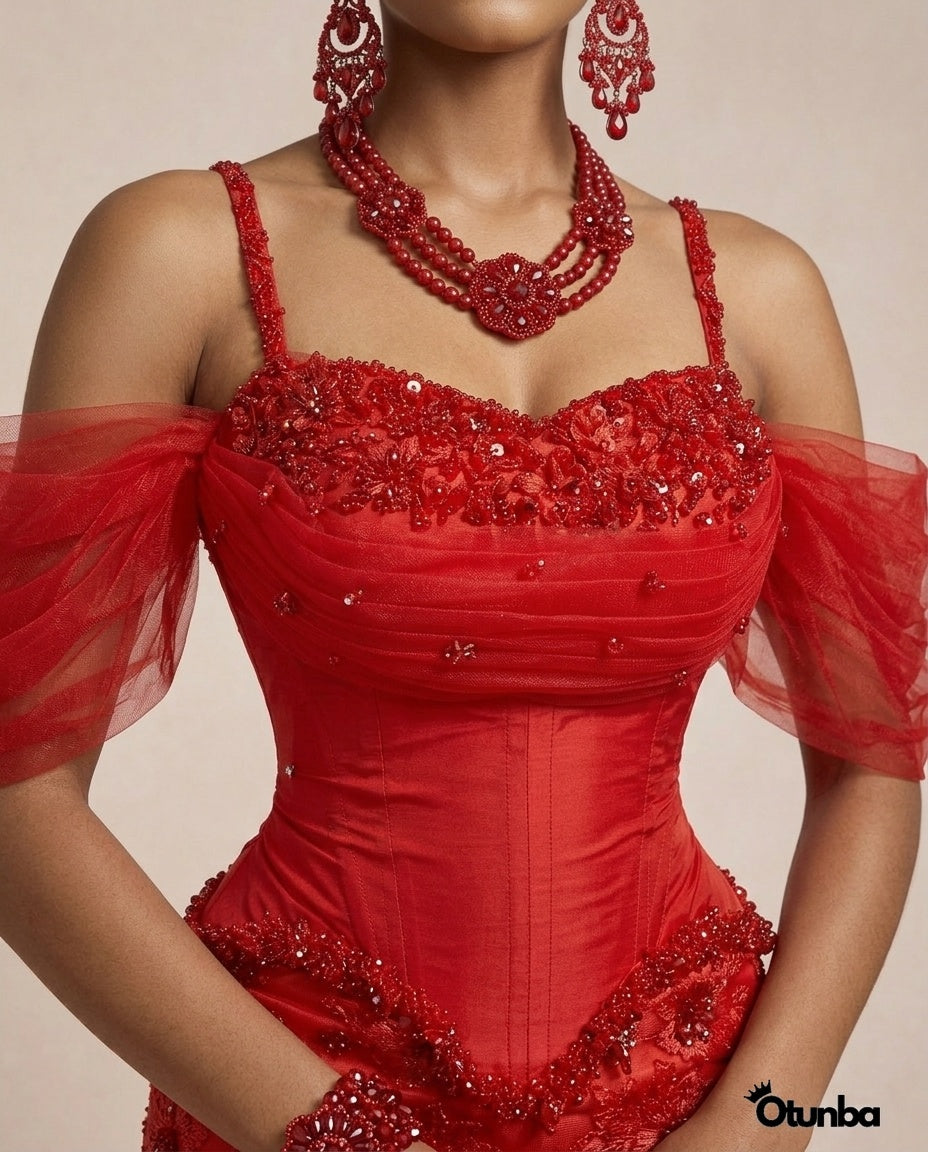 Luxury Party Beaded Lace Dress | Red OTUNBA Luxury Party Beaded Lace Dress | Red OTUNBA