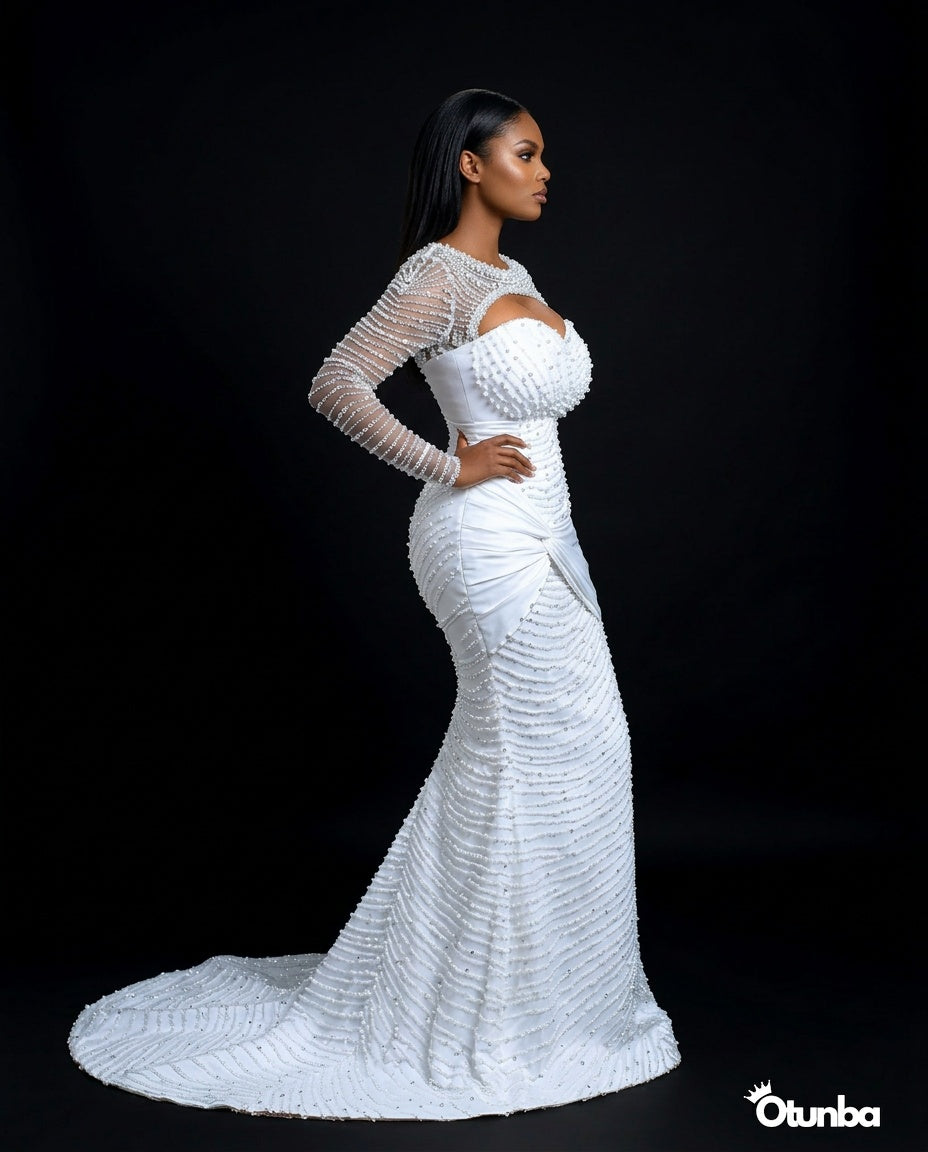 Luxury Pearl Beaded Mermaid Wedding Dress | Long Sleeves Crystal Beading — Photo 1 | OTUNBA Luxury Fashion