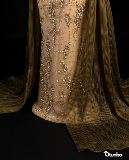 Luxury Pearls Cocktail Dress  | Gold & Brown — Photo 4 | OTUNBA Luxury Fashion