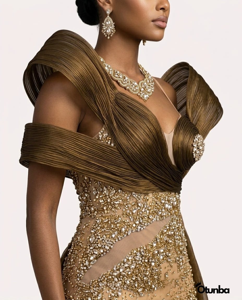 Luxury Pearls Cocktail Dress  | Gold & Brown