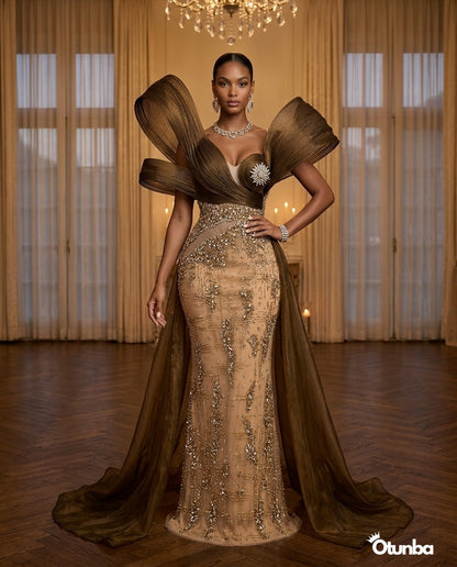 Luxury Pearls Cocktail Dress  | Gold & Brown — Social 3 | OTUNBA Luxury Fashion