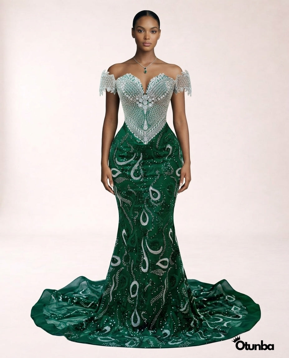 Luxury Prom Silver Off Shoulder | Emerald OTUNBA Luxury Prom Silver Off Shoulder | Emerald OTUNBA