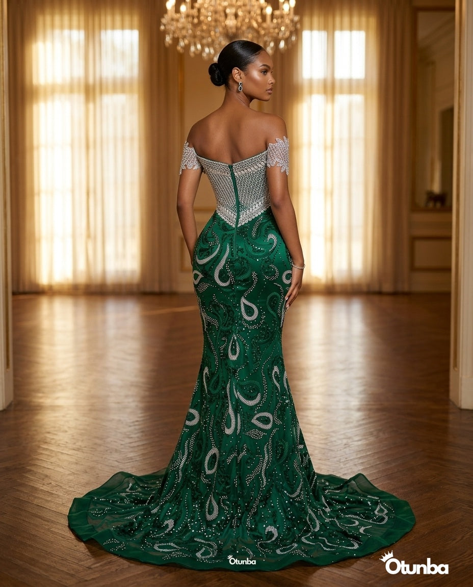 Luxury Prom Silver Off Shoulder