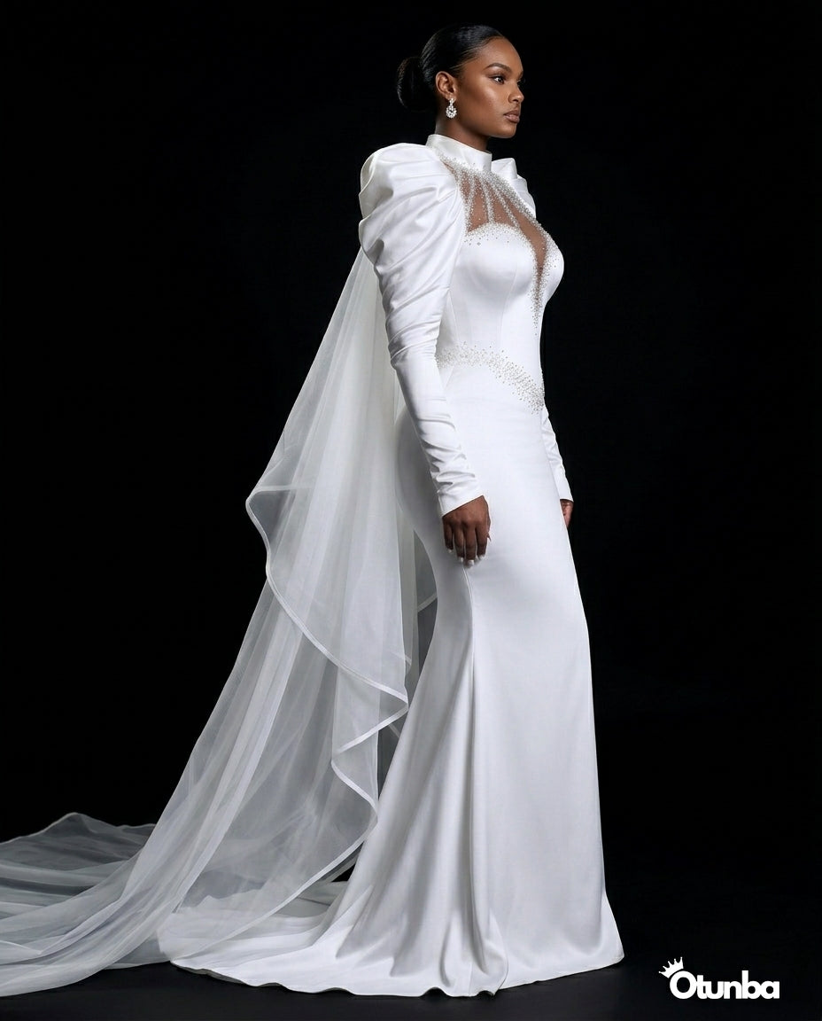 Luxury Puff Hand Breast Tube Corset Wedding Dress | High Neck OTUNBA Luxury Puff Hand Breast Tube Corset Wedding Dress | High Neck OTUNBA
