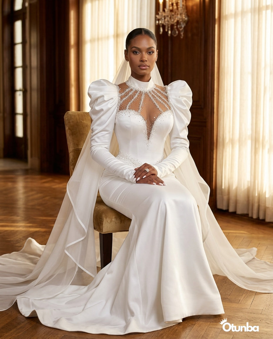 Luxury Puff Hand Breast tube corset Wedding Dress | High Neck — Social 3 | OTUNBA Luxury Fashion
