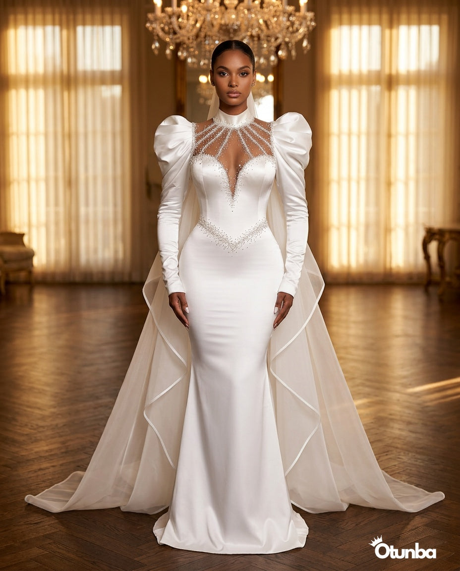 Luxury Puff Hand Breast tube corset Wedding Dress | High Neck — Social 4 | OTUNBA Luxury Fashion