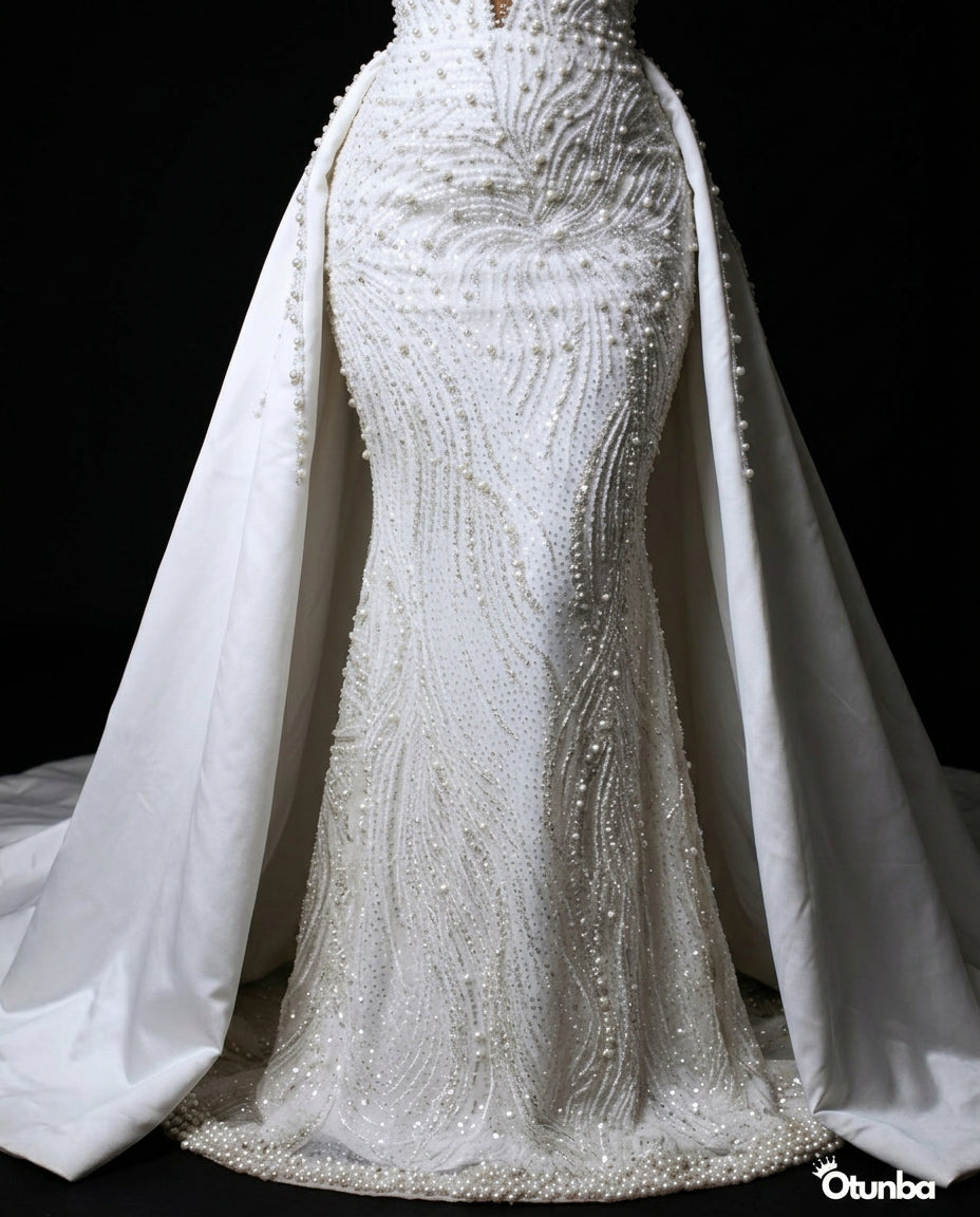 Luxury Ravishing Feather Beading Wedding Dresses | Vintage V Neck — Photo 3 | OTUNBA Luxury Fashion