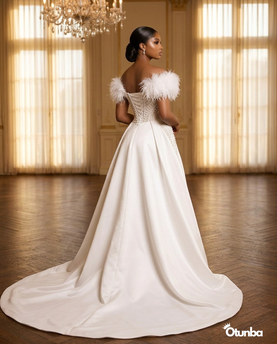 Luxury Ravishing Feather Beading Wedding Dresses | Vintage V Neck — Social 3 | OTUNBA Luxury Fashion