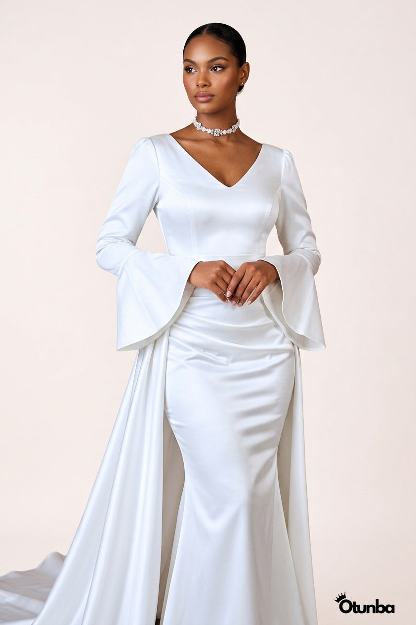Luxury Satin Simple Mermaid Wedding Dress