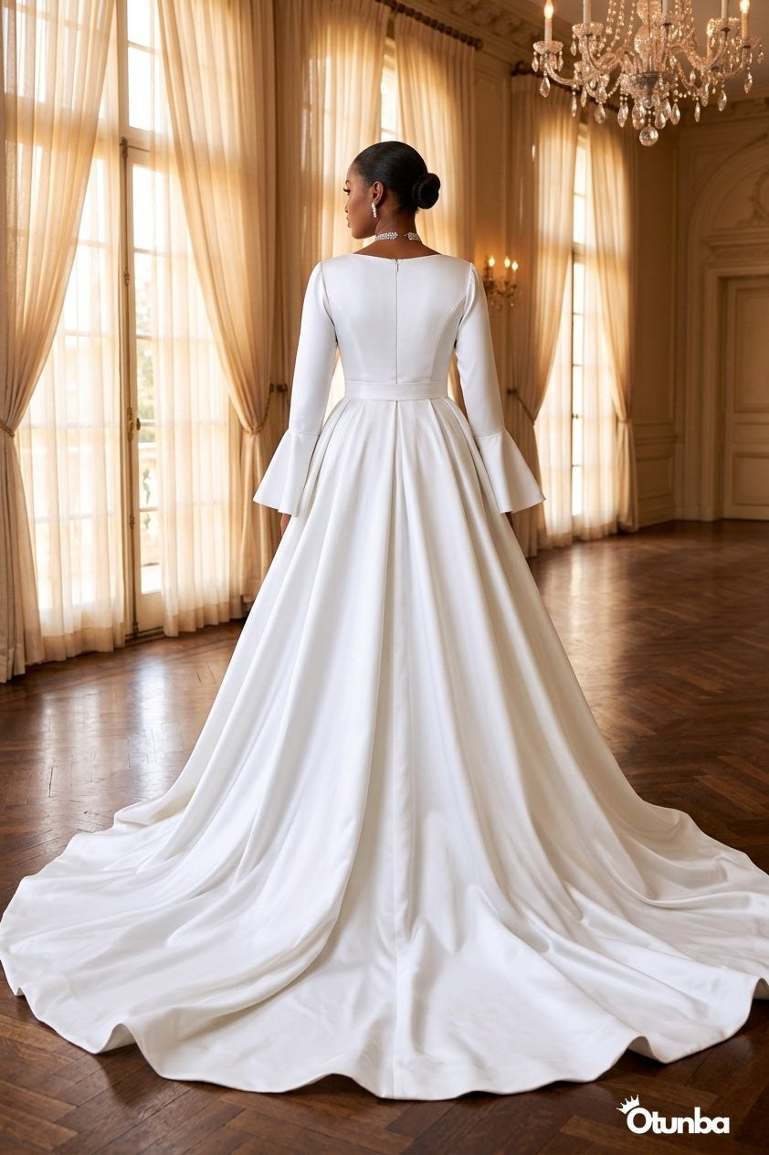Luxury Satin Simple Mermaid Wedding Dress | Long Sleeve with Detachable Skirt — Social 3 | OTUNBA Luxury Fashion