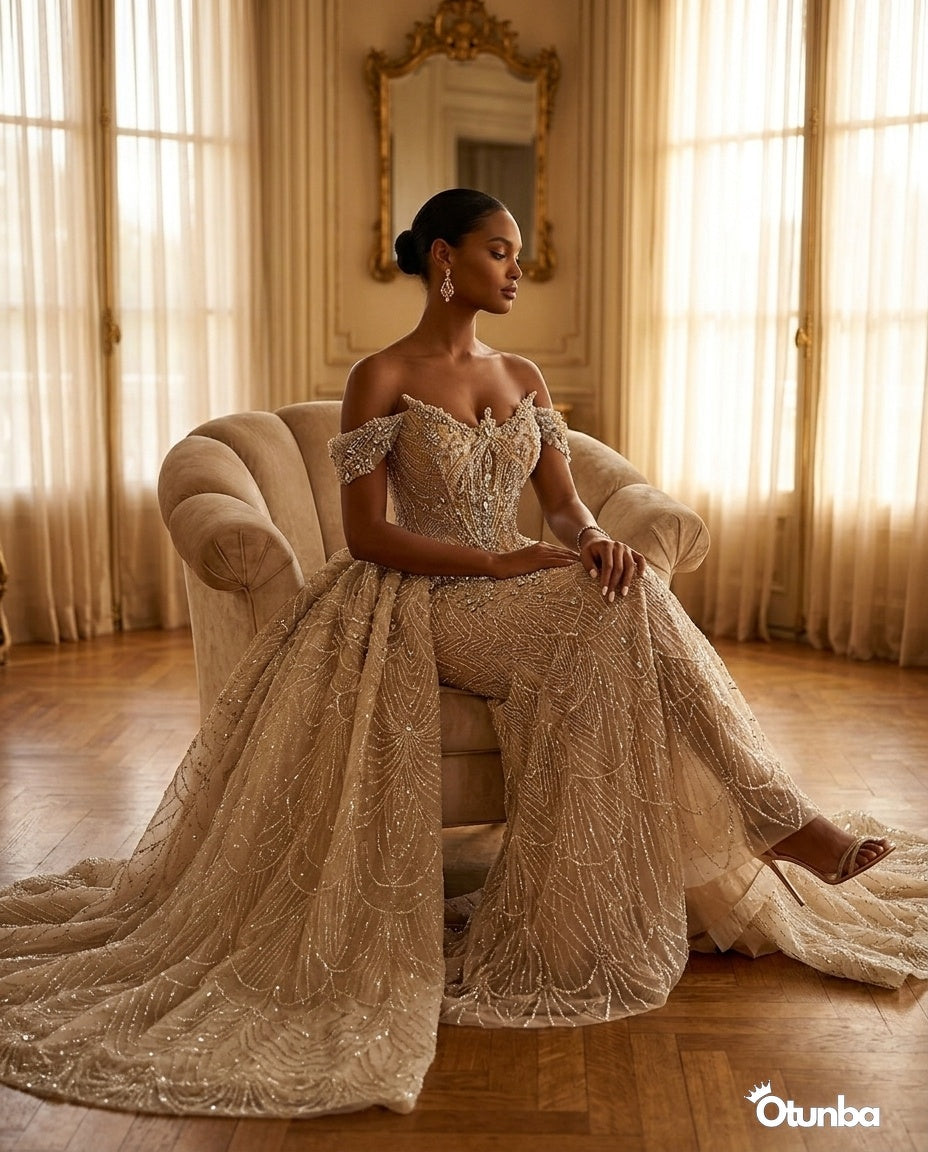 Luxury Sequin Wedding Dress | Detachable Tail | OTUNBA Luxury Fashion
