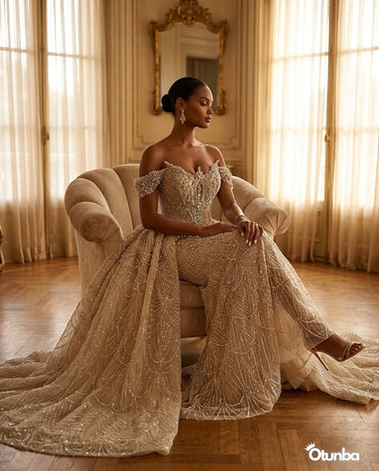 Luxury Sequin Wedding Dress | Detachable Tail | OTUNBA Luxury Fashion
