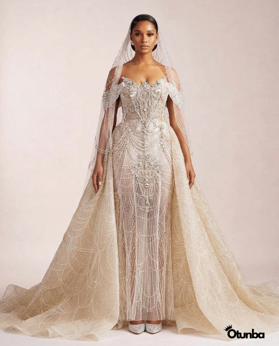 Luxury Sequin Wedding Dress | Detachable Tail