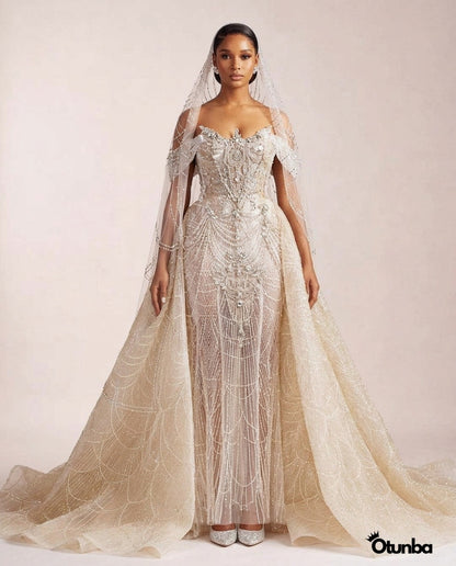 Luxury Sequin Wedding Dress | Detachable Tail — Photo 1 | OTUNBA Luxury Fashion