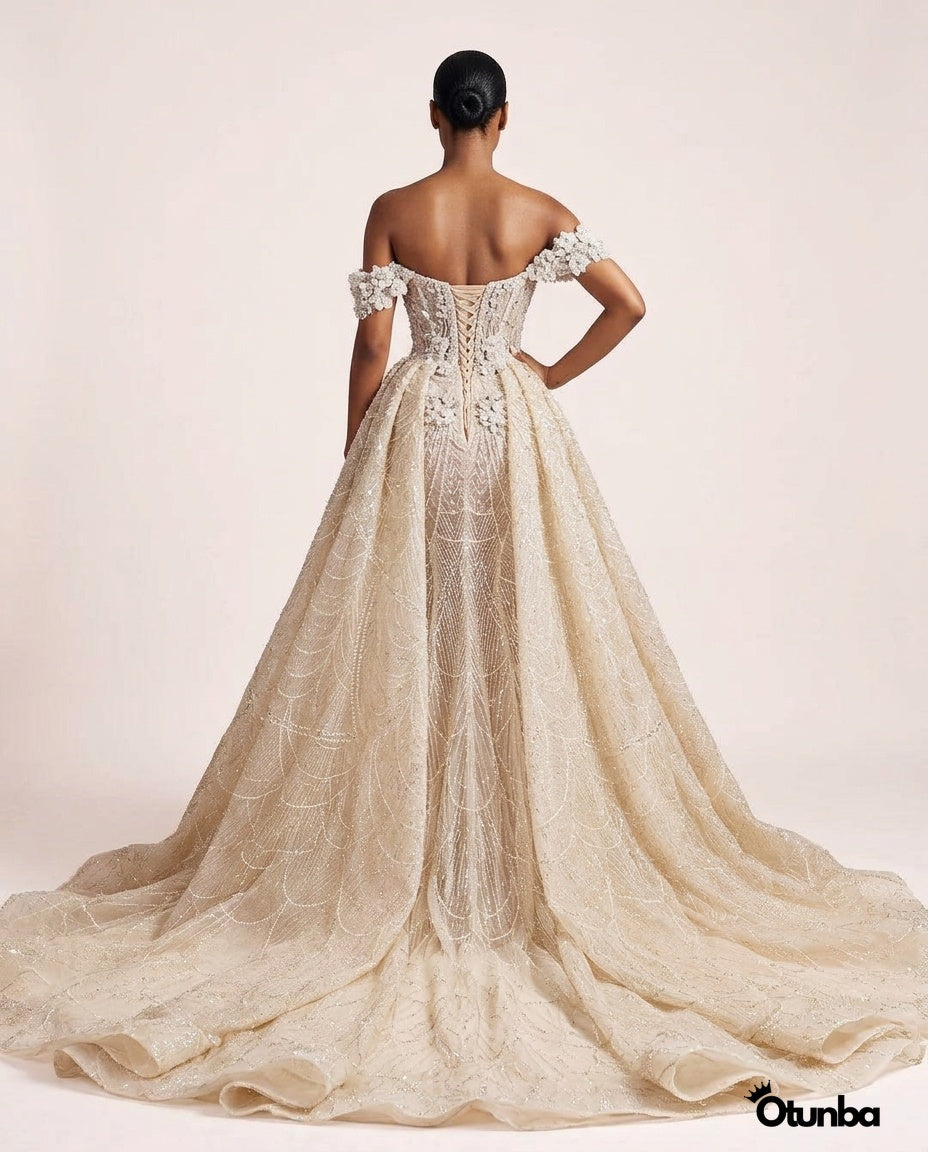 Luxury Sequin Wedding Dress | Detachable Tail