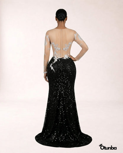 Luxury Sequined Lace Prom Dress | Silver and Black — Photo 1 | OTUNBA Luxury Fashion