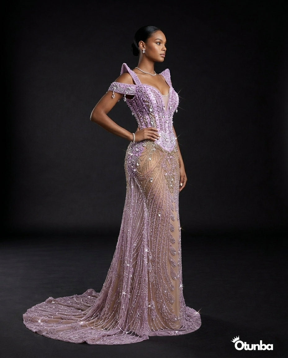 Luxury Sexy Beads Evening Sequined Mermaid Dresses | White — Photo 1 | OTUNBA Luxury Fashion