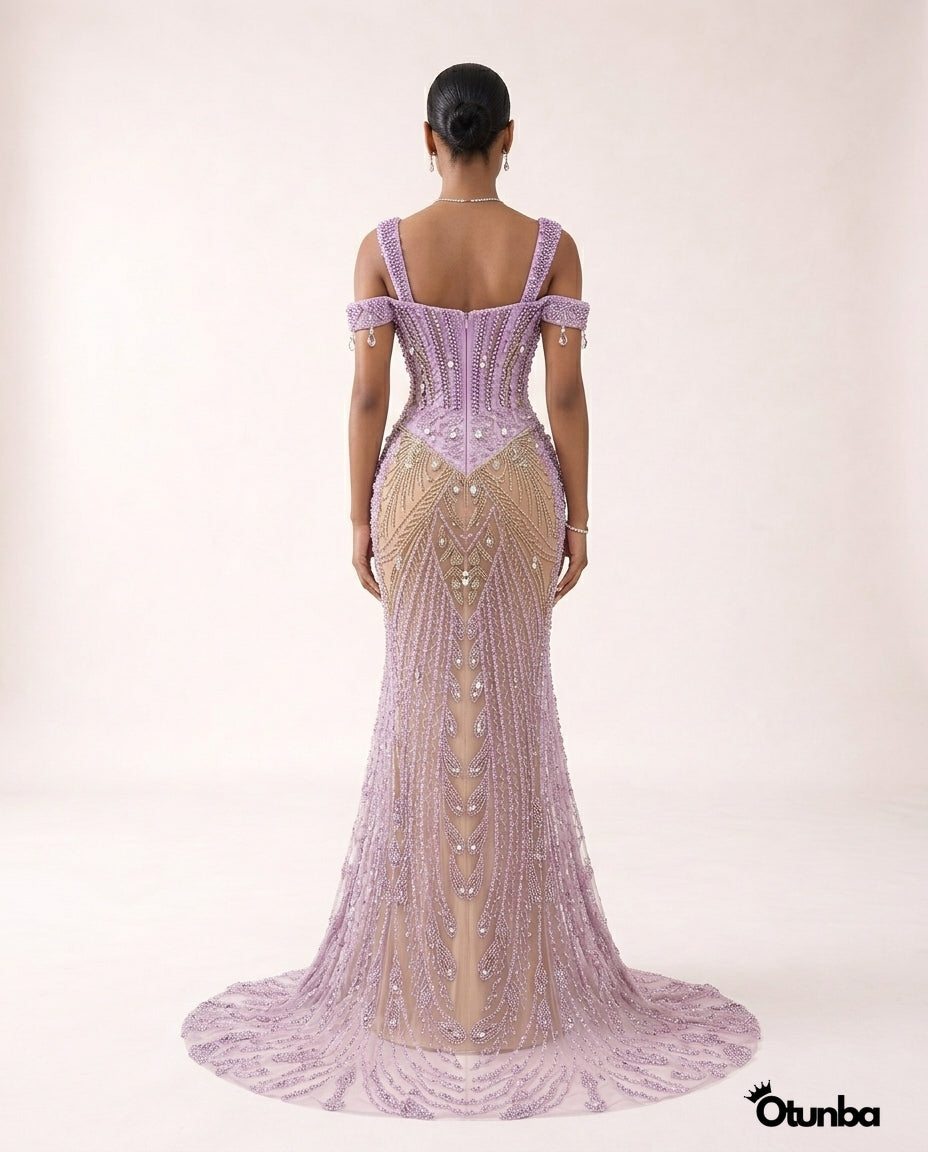 Luxury Sexy Beads Evening Sequined Mermaid Dresses | White — Photo 4 | OTUNBA Luxury Fashion