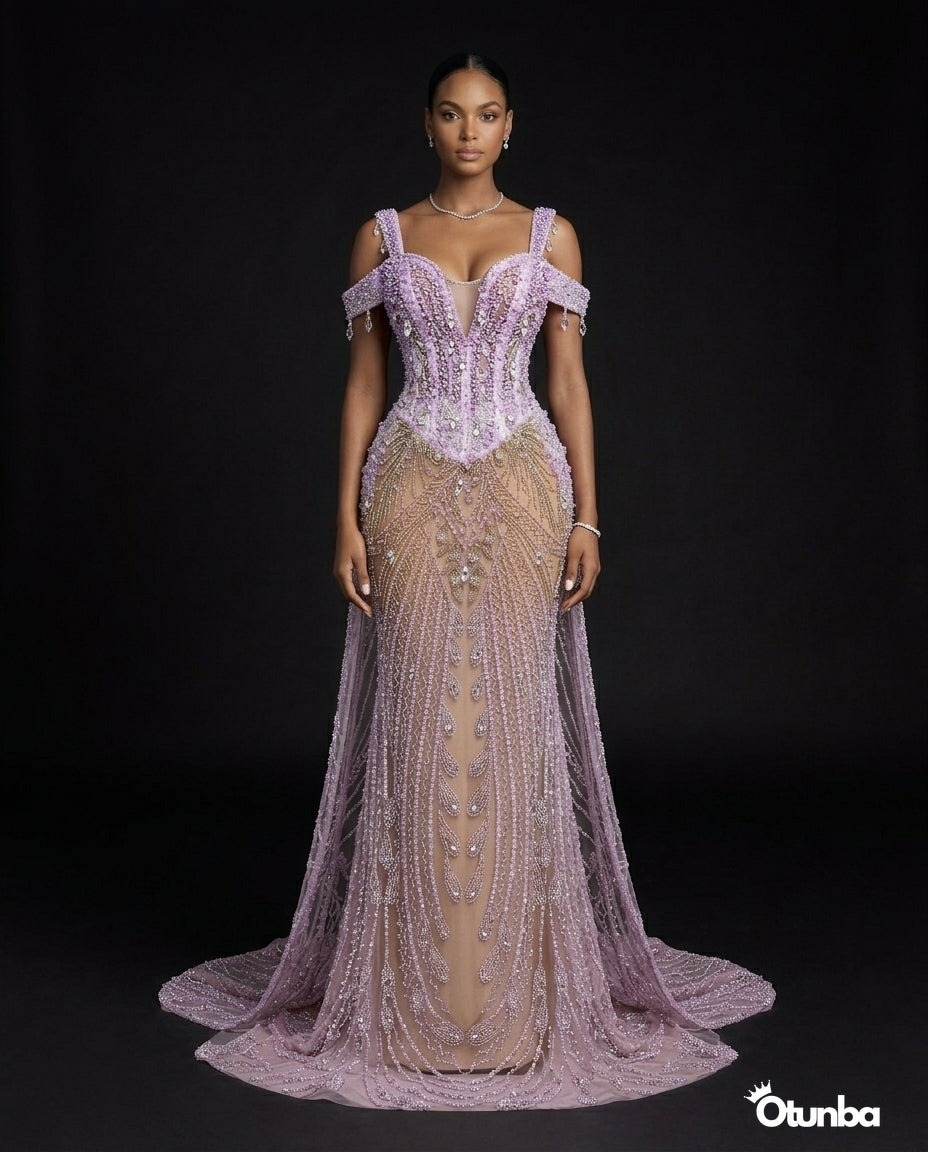 Luxury Sexy Beads Evening Sequined Mermaid Dresses | White — Photo 5 | OTUNBA Luxury Fashion