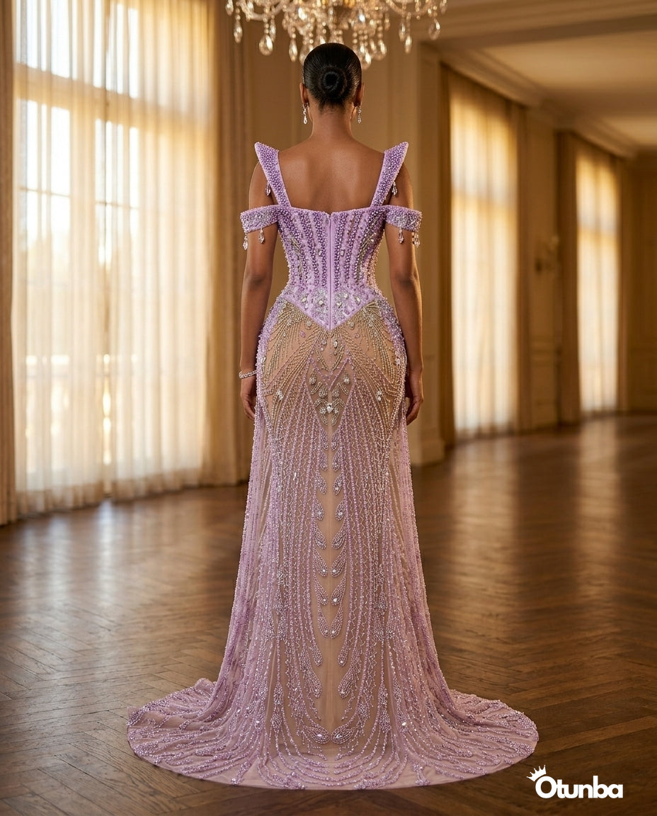 Luxury Sexy Beads Evening Sequined Mermaid Dresses | White — Social 2 | OTUNBA Luxury Fashion
